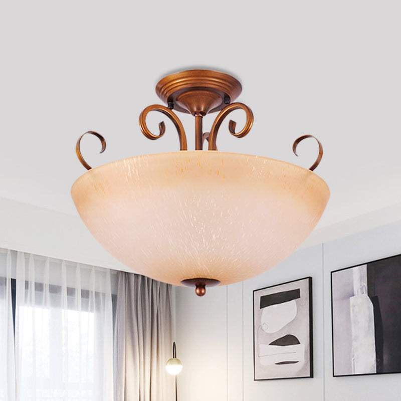 Beige Glasschale/Bell Semi Mount Lighting Country Style 3-Licht Wohnzimmer Deckenleuchte