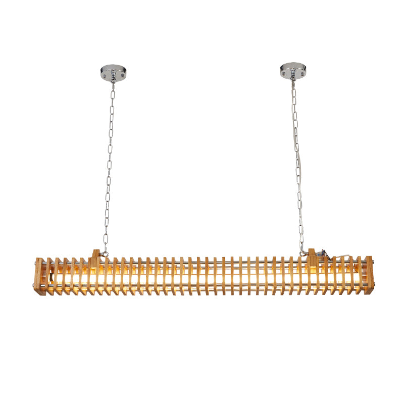 Modern Metal Ceiling Light Rectangle Shape Island Light with Wood Shade for Living Room