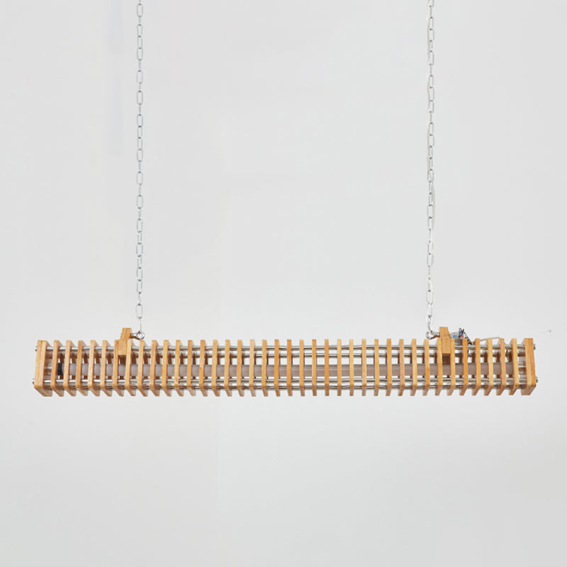 Modern Metal Ceiling Light Rectangle Shape Island Light with Wood Shade for Living Room