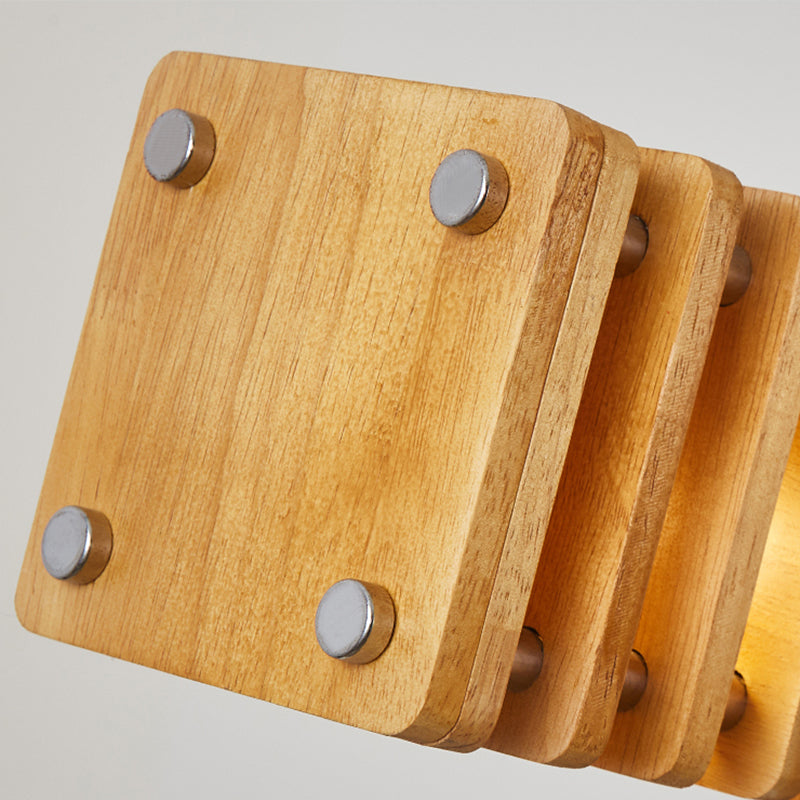 Modern Metal Ceiling Light Rectangle Shape Island Light with Wood Shade for Living Room