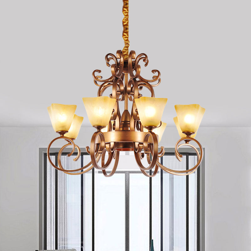 Lampadario a pendente a 9 tradi a pendente trapezoide rustico vetro appeso a soffitto con braccio in ottone in ottone