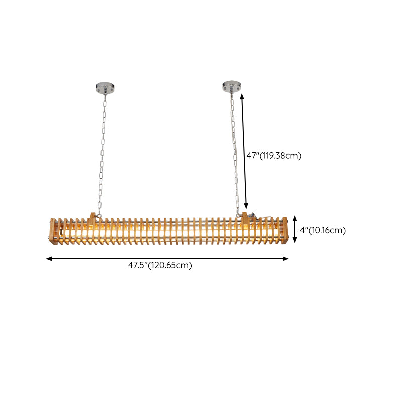 Modern Metal Ceiling Light Rectangle Shape Island Light with Wood Shade for Living Room