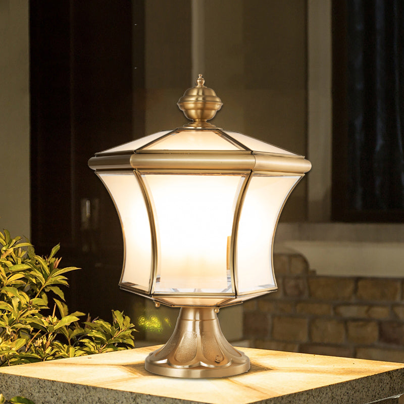 Modern Simple Copper Outdoor Light Lantern Shape Waterproof Pillar Lamp for Outdoor