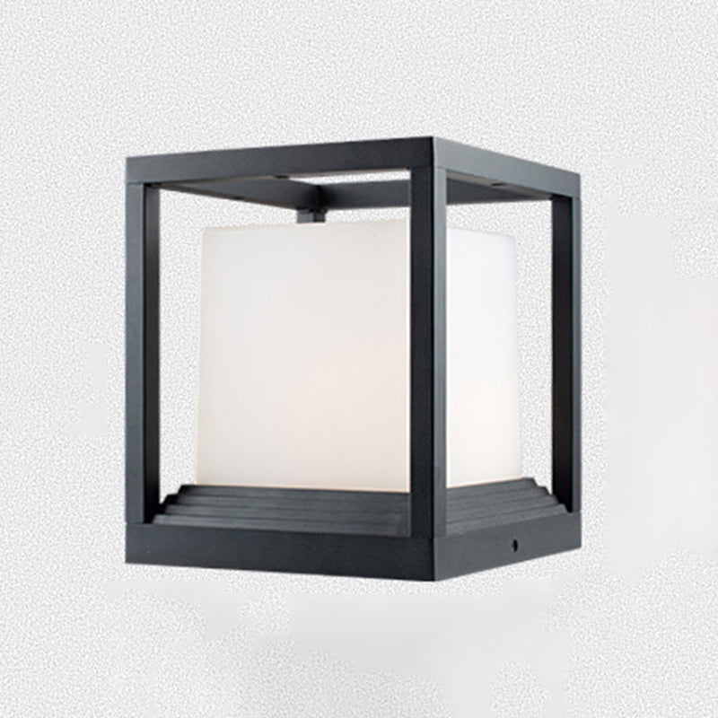 Metal Rectangular Shape Outdoor Lights Modern 1 Light Waterproof Pillar Lamp in Black