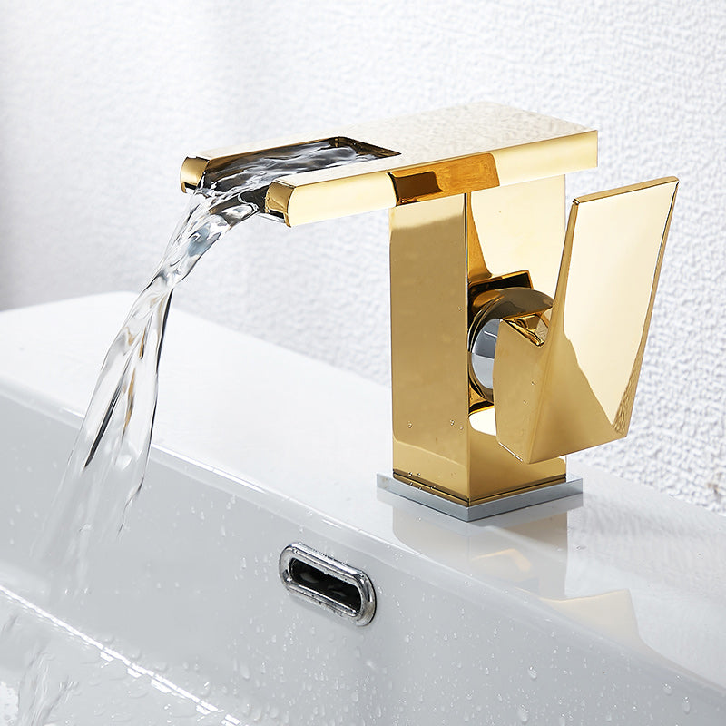 Modern LED Faucet Deck Mounted Waterfall Golden Bathroom Faucet