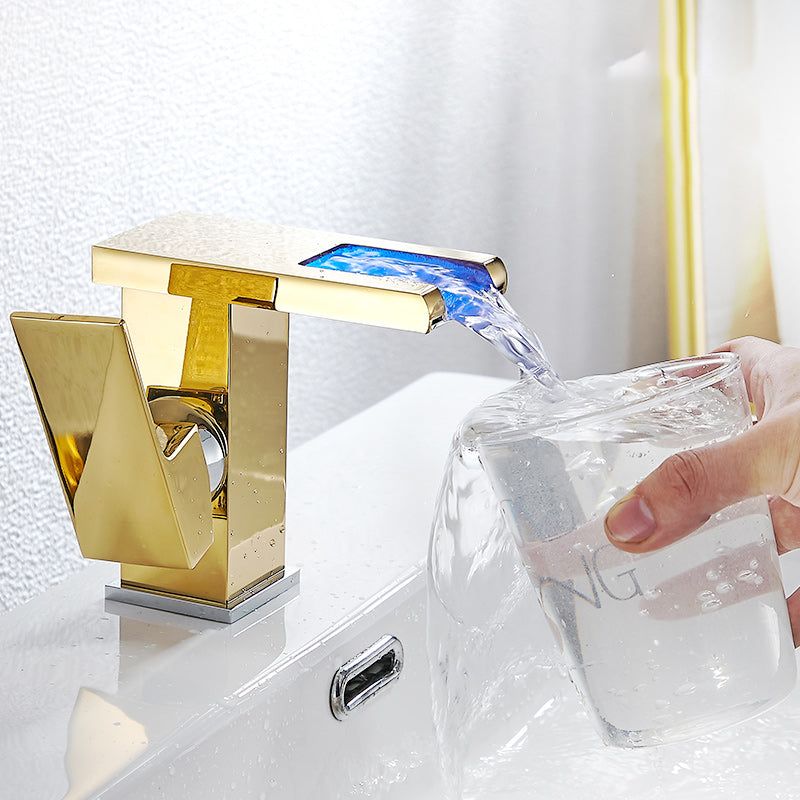 Modern LED Faucet Deck Mounted Waterfall Golden Bathroom Faucet