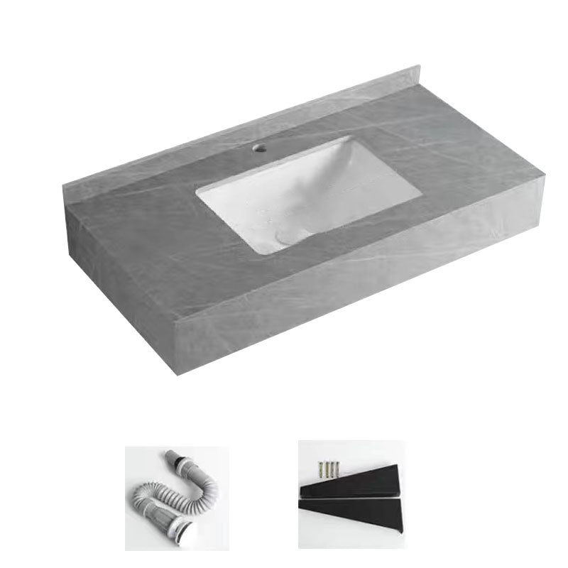 Contemporary Bathroom Sink with Pop-Up Drain Grey Rectangular Wall Mount Bathroom Sink