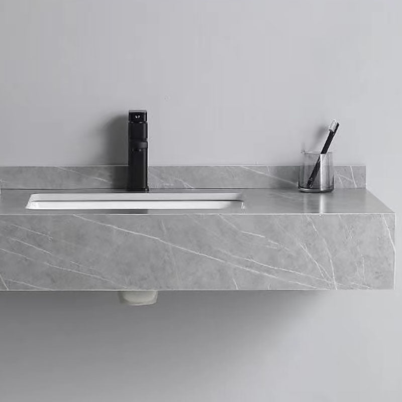 Contemporary Bathroom Sink with Pop-Up Drain Grey Rectangular Wall Mount Bathroom Sink