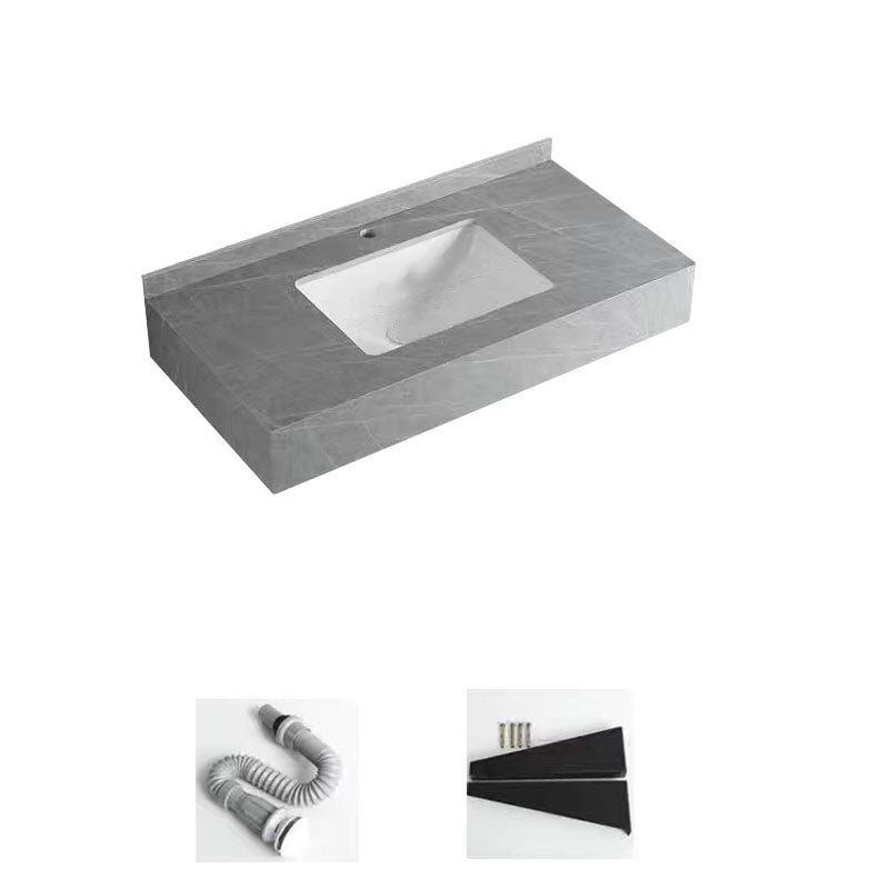 Contemporary Bathroom Sink with Pop-Up Drain Grey Rectangular Wall Mount Bathroom Sink