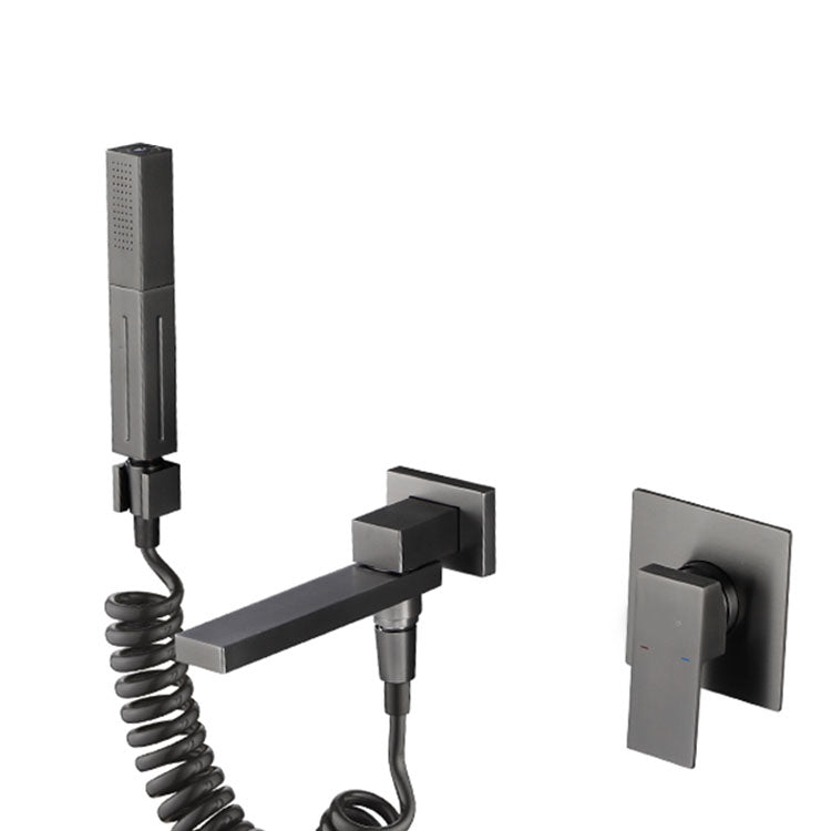 Wall Mounted Bathtub Faucet Handheld Shower Head Rod Handle Faucet