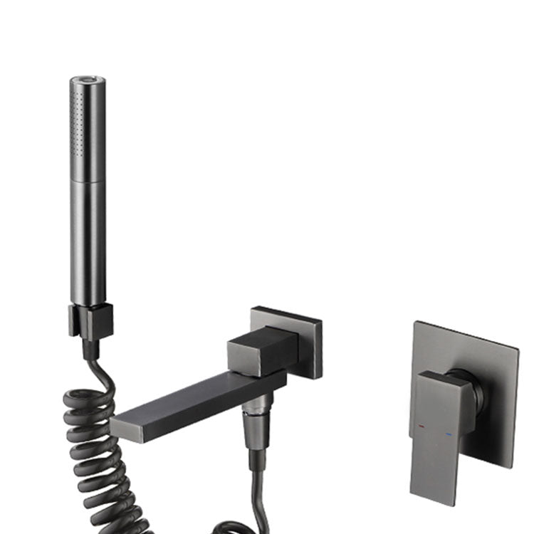 Wall Mounted Bathtub Faucet Handheld Shower Head Rod Handle Faucet