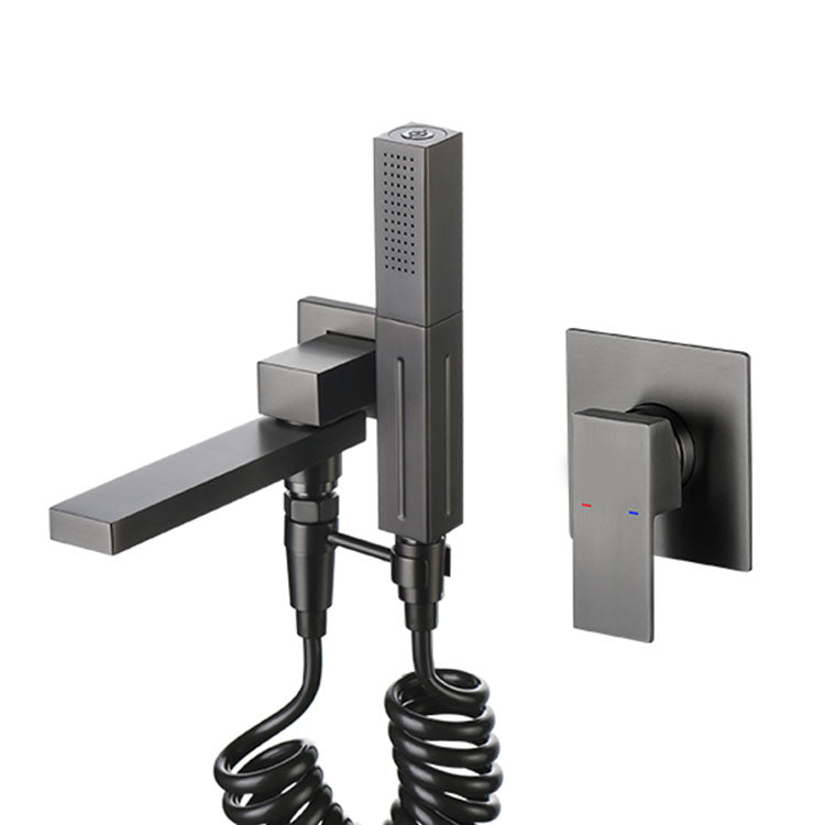 Wall Mounted Bathtub Faucet Handheld Shower Head Rod Handle Faucet