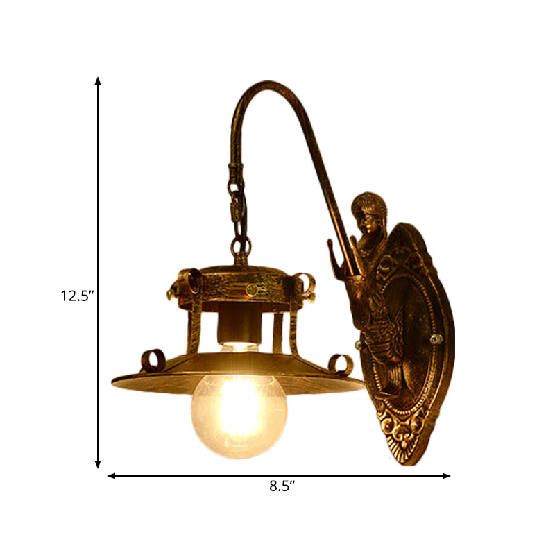 1 Light Wall Lighting Country Stair Sconce Lamp with Wide Flare Metal Shade in Brass