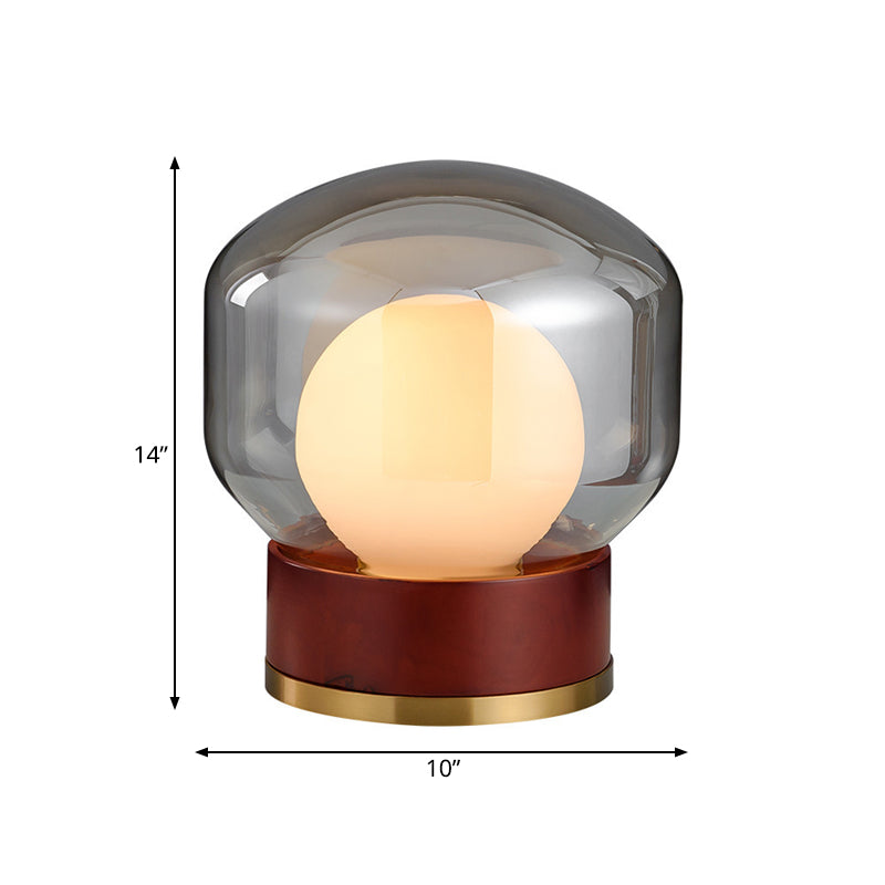 Lampada da tavolo per camera da letto in campagna con illuminazione notturna a globo in vetro opale, colore marrone con base in legno