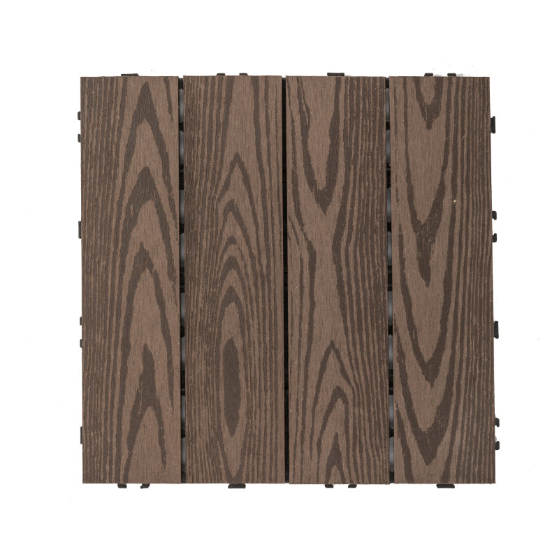 Tradition Rectangle Wood Tile Wire Brushed Brown Engineered Wood for Patio Garden