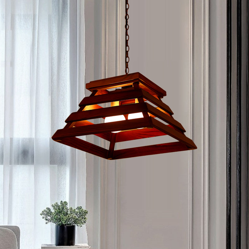 Trapezoid Caza comedor Kit de luz colgante de madera tradicional de madera de 2 bombas
