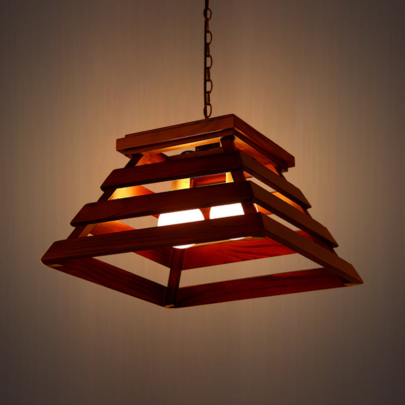 Trapezoid Caza comedor Kit de luz colgante de madera tradicional de madera de 2 bombas