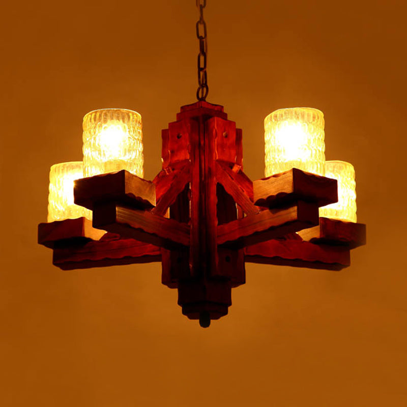 Marrone 5 teste lampadario soffitto rurale rurale glassple glassista a sospensione lampada a sospensione con braccio in legno