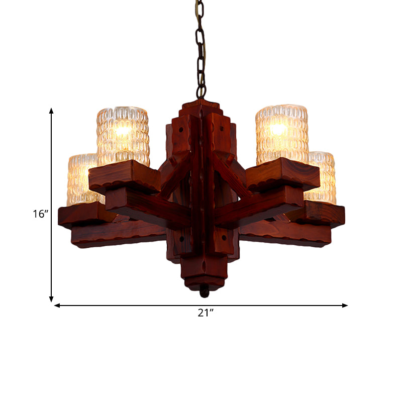 Marrone 5 teste lampadario soffitto rurale rurale glassple glassista a sospensione lampada a sospensione con braccio in legno