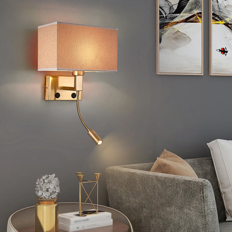 Metal Modern Wall Sconce Rectangle Shape Wall Light with Fabric Shade for Study