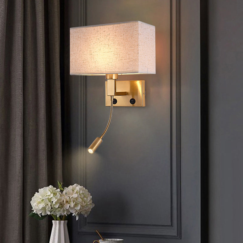 Metal Modern Wall Sconce Rectangle Shape Wall Light with Fabric Shade for Study