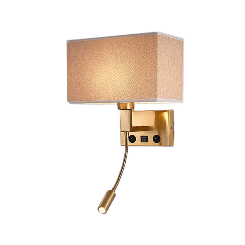 Metal Modern Wall Sconce Rectangle Shape Wall Light with Fabric Shade for Study