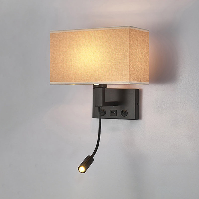 Metal Modern Wall Sconce Rectangle Shape Wall Light with Fabric Shade for Study