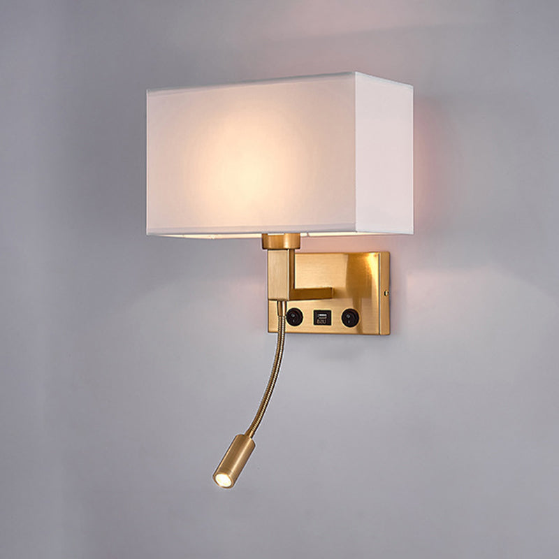 Metal Modern Wall Sconce Rectangle Shape Wall Light with Fabric Shade for Study