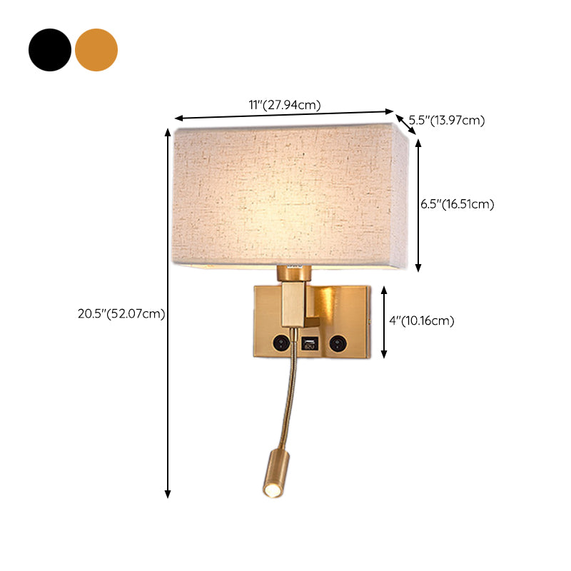 Metal Modern Wall Sconce Rectangle Shape Wall Light with Fabric Shade for Study
