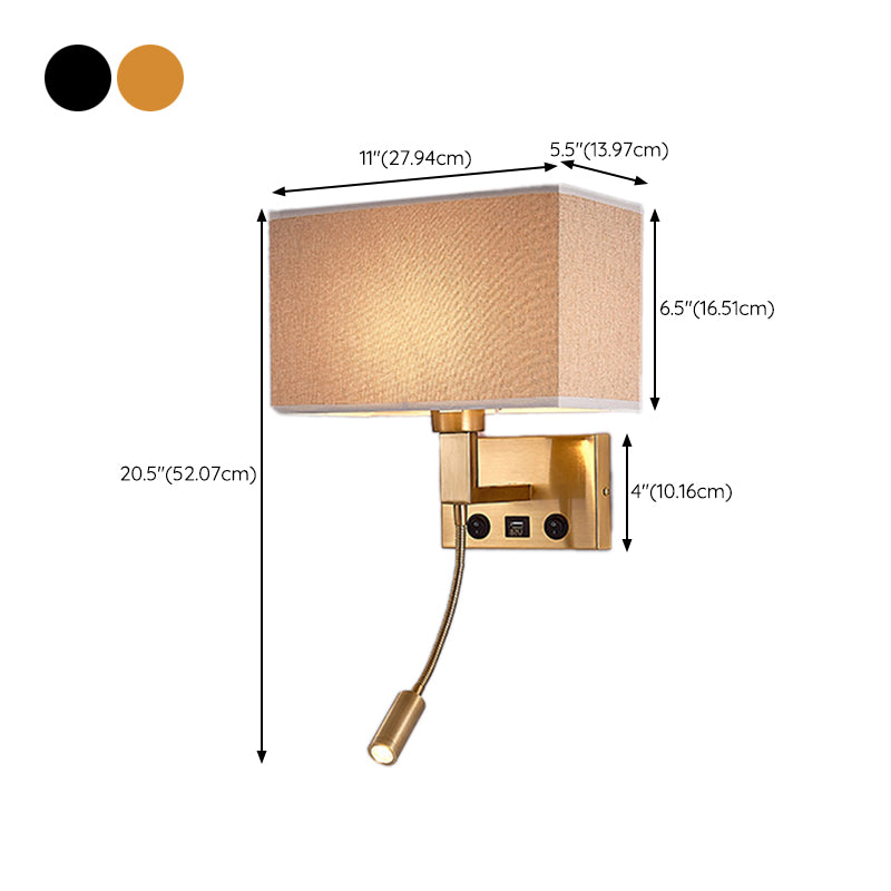 Metal Modern Wall Sconce Rectangle Shape Wall Light with Fabric Shade for Study