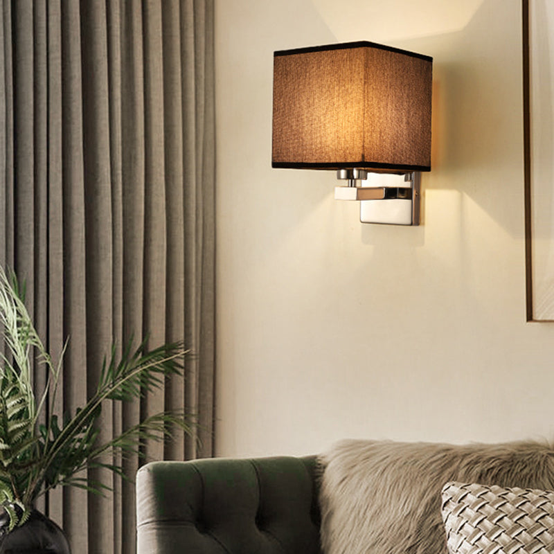 Modern Metal Wall Sconce Rectangle Shape Wall Light with Fabric Shade for Study