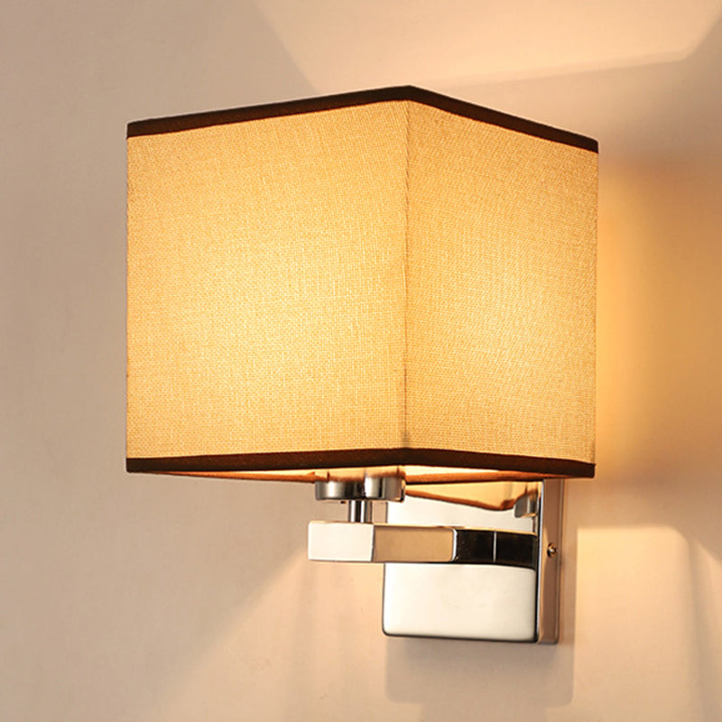 Modern Metal Wall Sconce Rectangle Shape Wall Light with Fabric Shade for Study