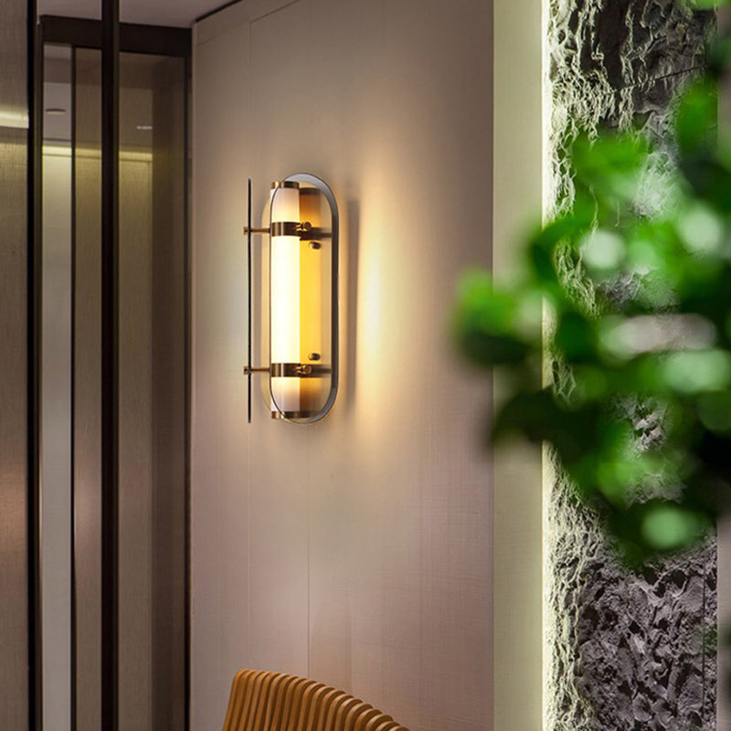 Modern Glass Wall Sconce Cylinder Shape Wall Light with Acrylic Shade for Living Room