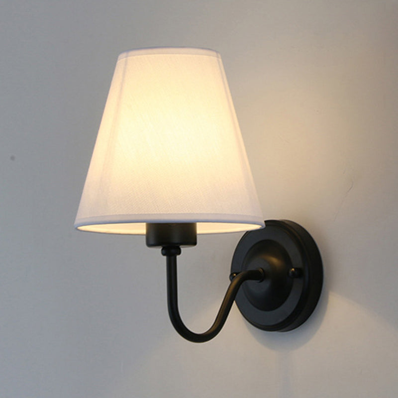 Modern Metal Wall Sconce Cone Shape Wall Light with Fabric Shade for Living Room