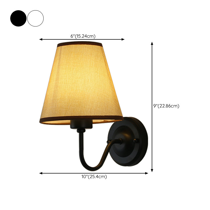Modern Metal Wall Sconce Cone Shape Wall Light with Fabric Shade for Living Room