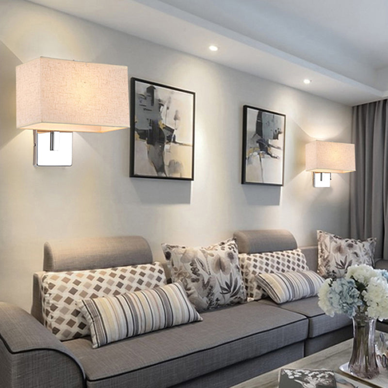 Metal Modern Wall Sconce Rectangle Shape Wall Light with Fabric Shade for Living Room