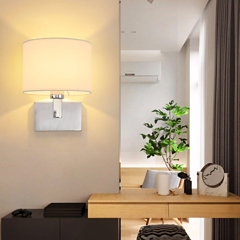 Metal Modern Wall Sconce Cylinder Shape Wall Light with Fabric Shade for Bedroom
