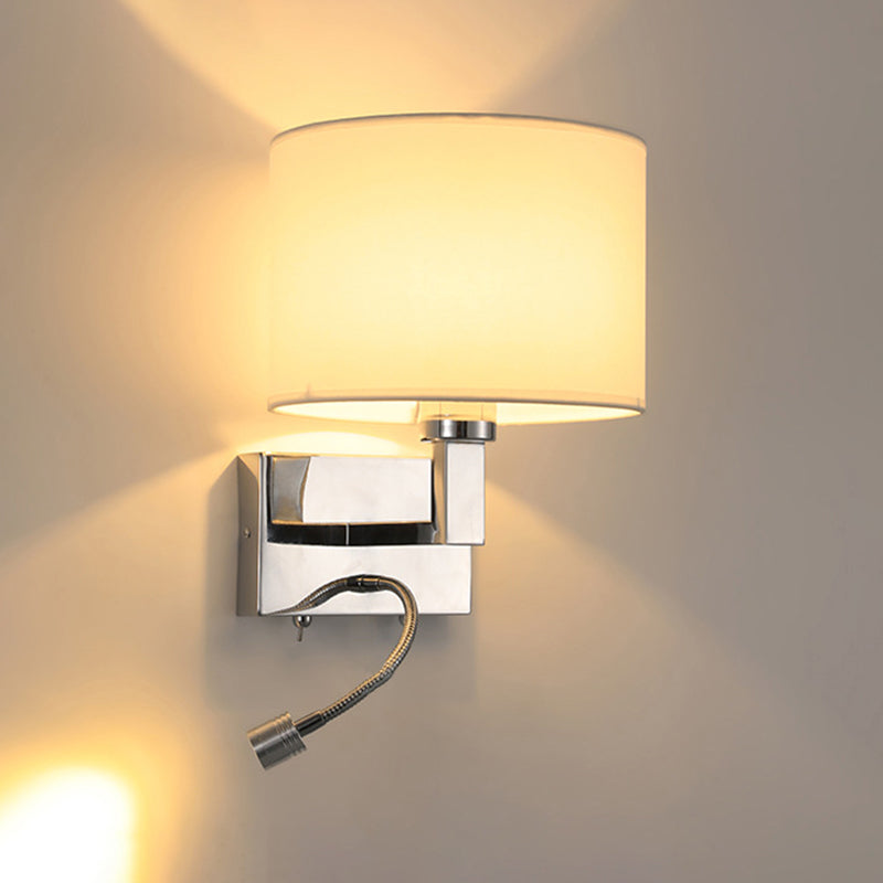 Metal Modern Wall Sconce Cylinder Shape Wall Light with Fabric Shade for Bedroom
