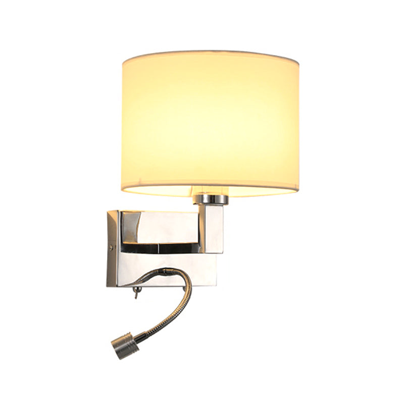 Metal Modern Wall Sconce Cylinder Shape Wall Light with Fabric Shade for Bedroom