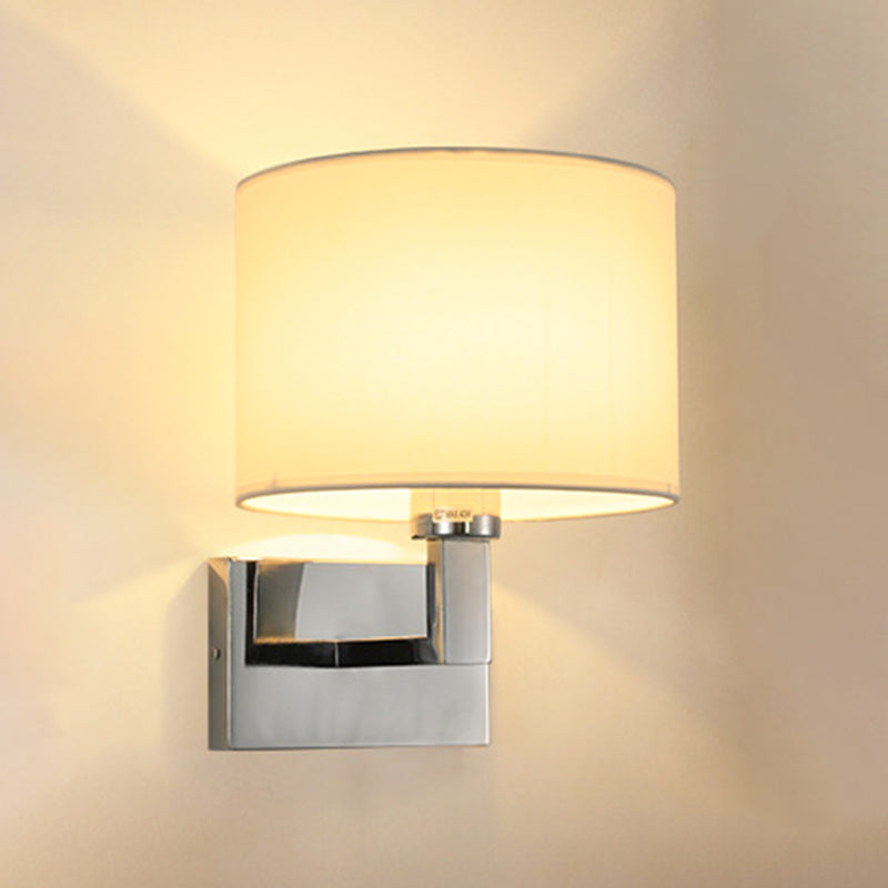 Metal Modern Wall Sconce Cylinder Shape Wall Light with Fabric Shade for Bedroom