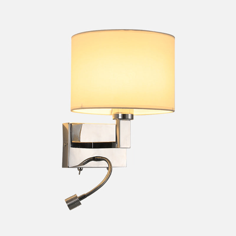 Metal Modern Wall Sconce Cylinder Shape Wall Light with Fabric Shade for Bedroom