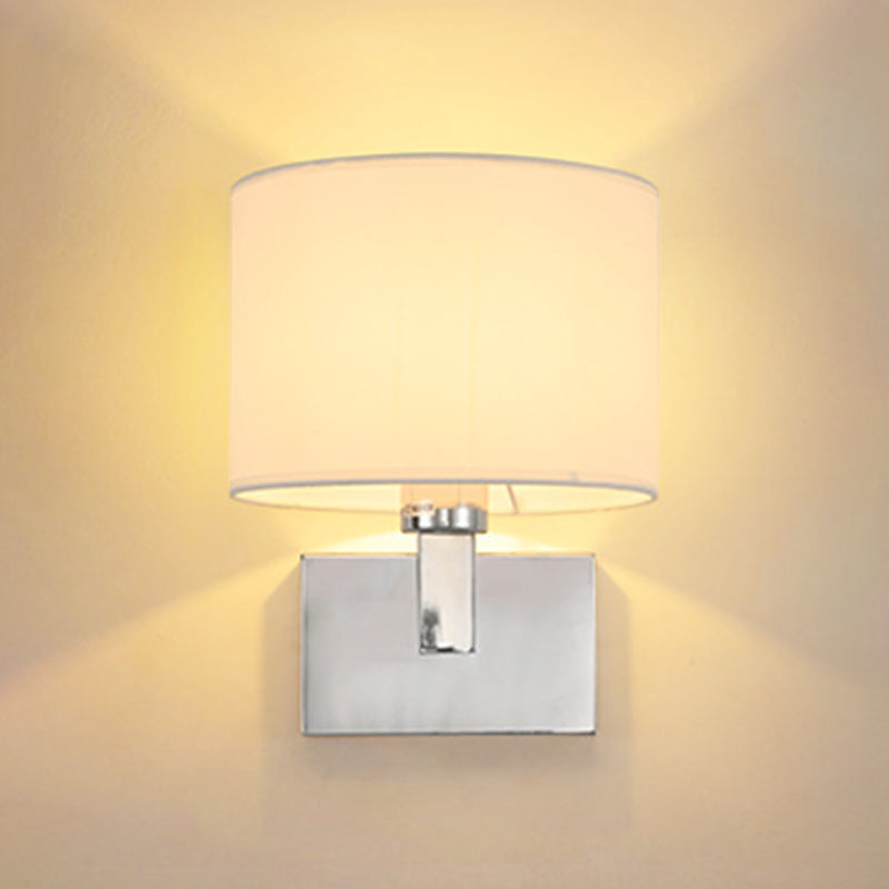 Metal Modern Wall Sconce Cylinder Shape Wall Light with Fabric Shade for Bedroom