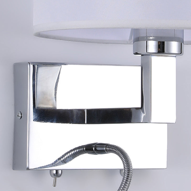 Metal Modern Wall Sconce Cylinder Shape Wall Light with Fabric Shade for Bedroom