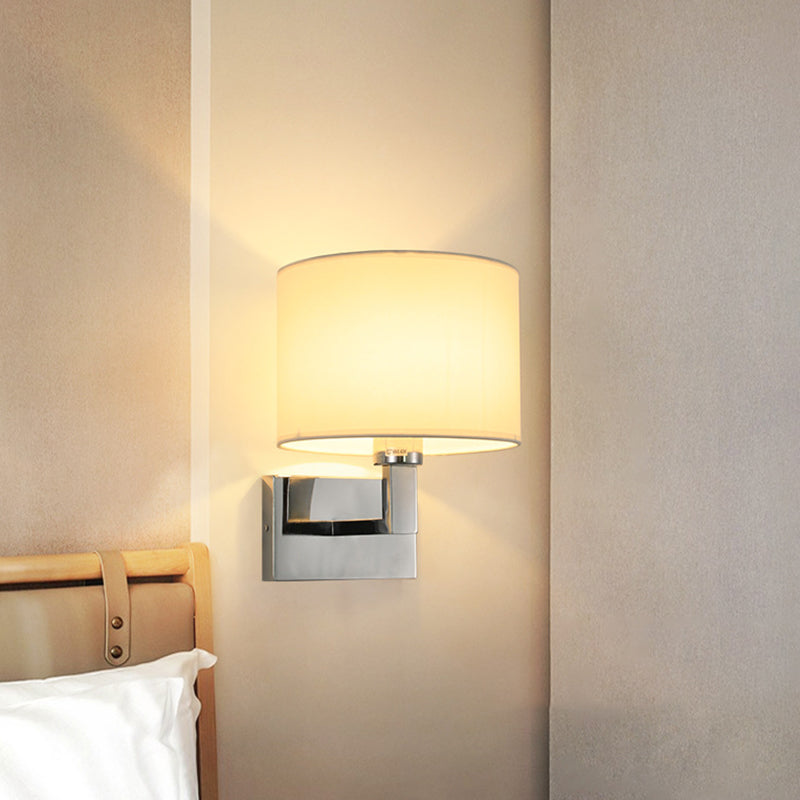 Metal Modern Wall Sconce Cylinder Shape Wall Light with Fabric Shade for Bedroom