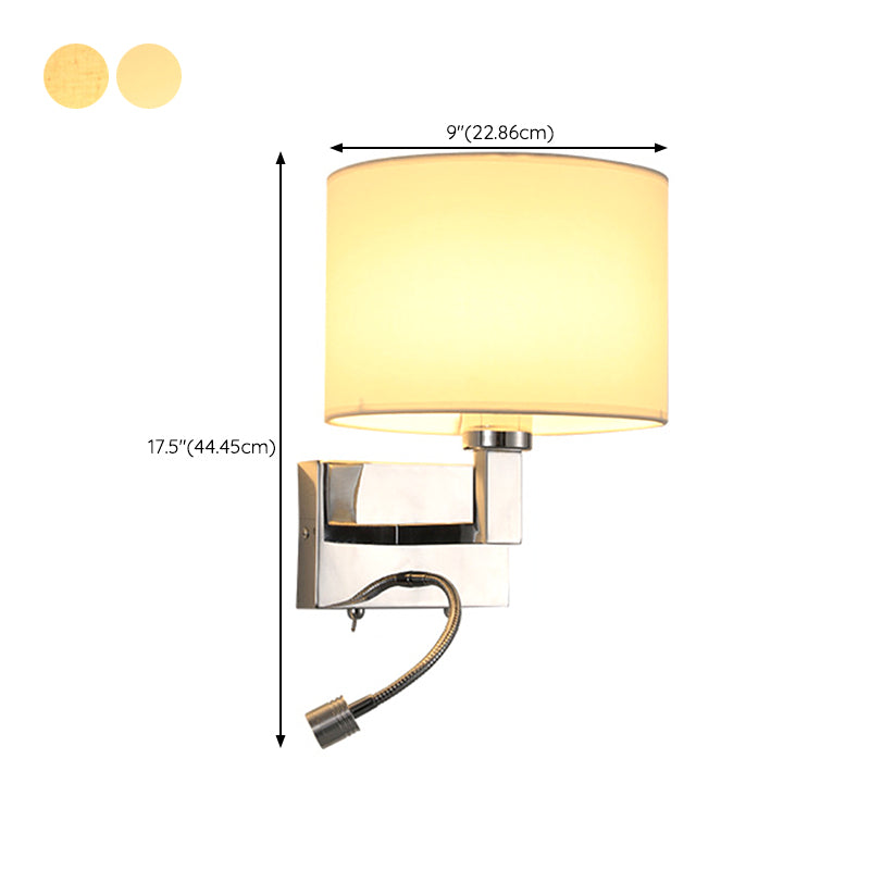 Metal Modern Wall Sconce Cylinder Shape Wall Light with Fabric Shade for Bedroom