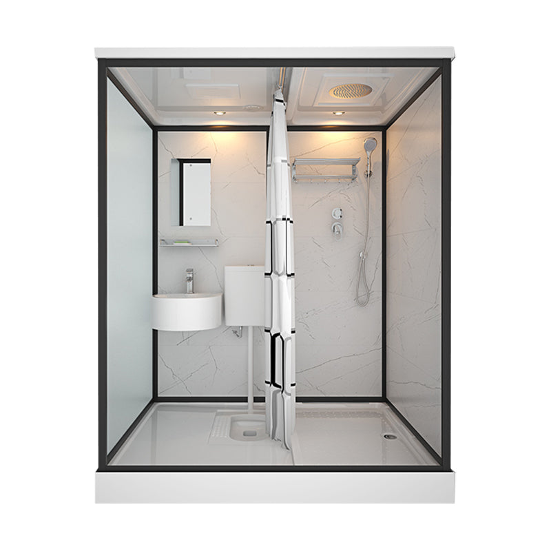 Framed Tempered Glass Shower Stall with Back Wall Panel and Shower Base