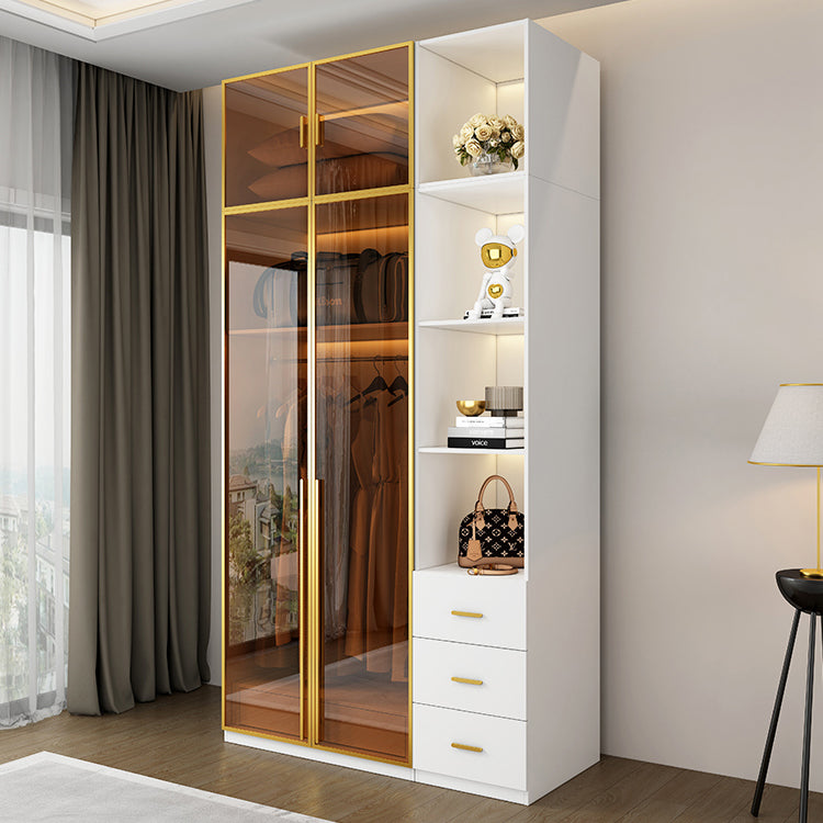Modern Freestanding Wardrobe Wood Frame Wardrobe with Tempered Glass Doors