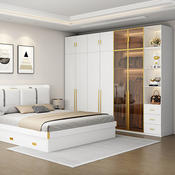 Modern Freestanding Wardrobe Wood Frame Wardrobe with Tempered Glass Doors