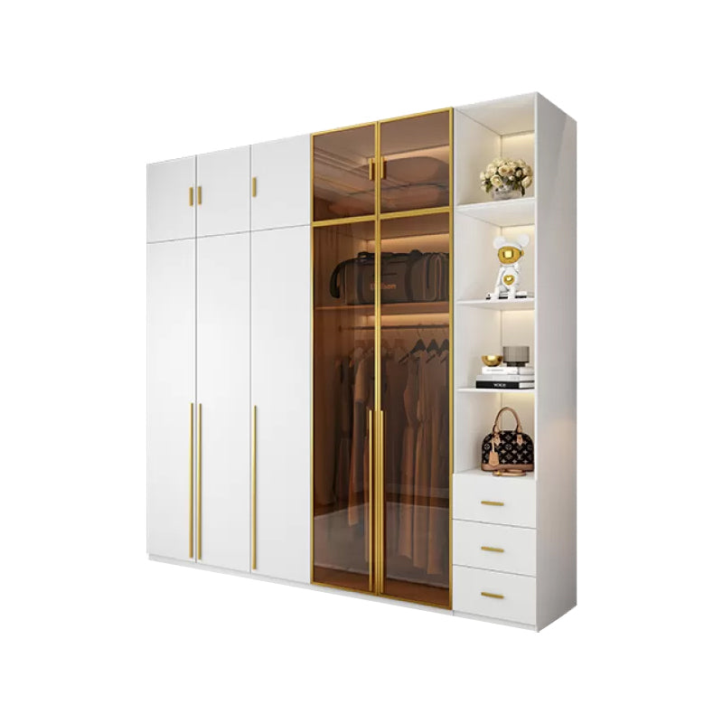 Modern Freestanding Wardrobe Wood Frame Wardrobe with Tempered Glass Doors