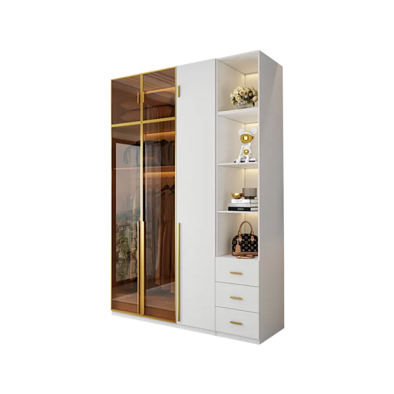Modern Freestanding Wardrobe Wood Frame Wardrobe with Tempered Glass Doors